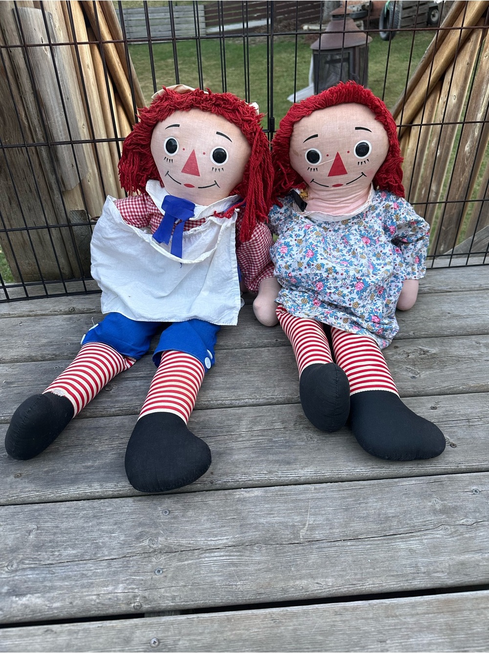 Vintage Raggedy Ann Dolls Lot of 2 Large 30” Cloth Rag Dolls Red Yarn Hair